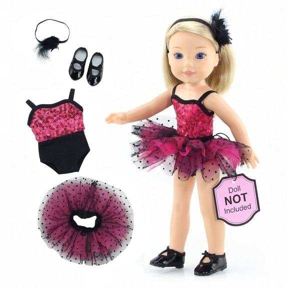 Emily Rose Doll Clothes 5 Piece 14 Inch Fashion Doll Jazz Ballet Outfit, Includes Real Tap Shoes