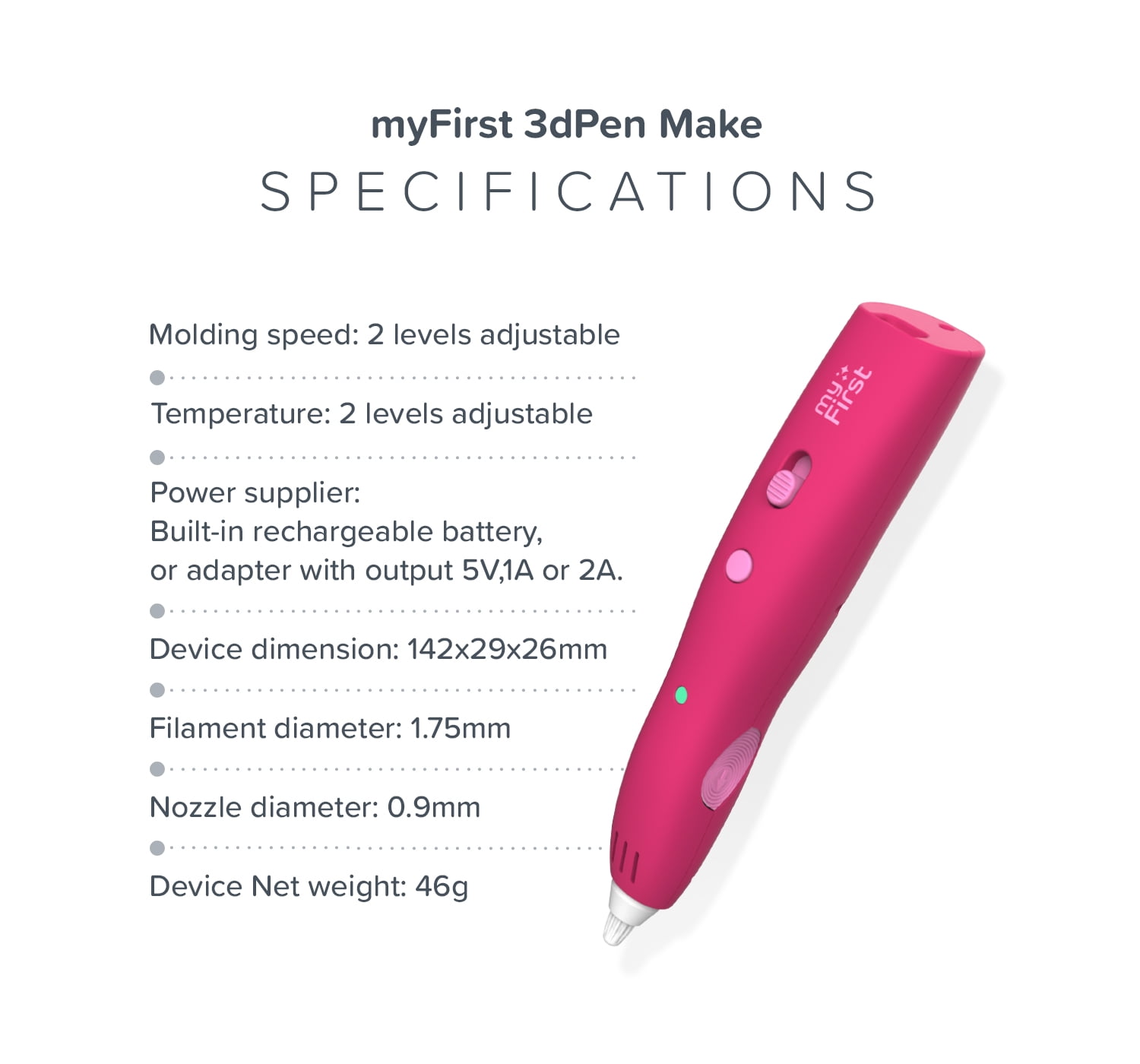 myFirst 3D Pen Make (Blue) Starter Kit-Wireless, Rechargeable, 6 PCL Filaments (Ages 5-15)