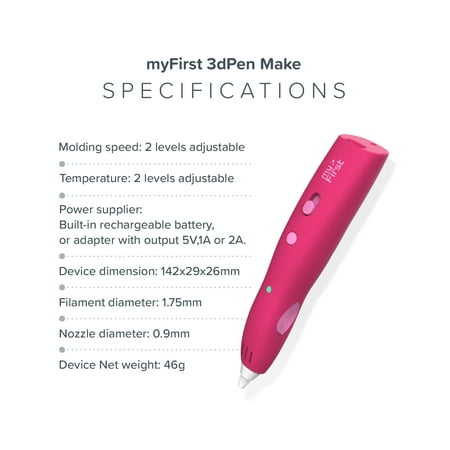 myFirst myFirst 高速固化 ワイヤレス操作 3Dペン myFirst 3dPen Make(ピンク) FP3304SA-RD01 返品種別A