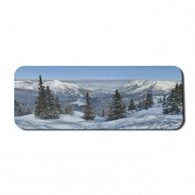 Winter Computer Mouse Pad, Epic Cold Landscape Snowy Pine Trees in Switzerland Woodland Forest Print, Rectangle Non-Slip Rubber Mousepad Large, 31" x 12" Gaming Size, White Green, by Ambesonne