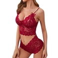 thumbnail image 3 of Xuanfei Women Solid Color Bow Tie See Through Crochet Lace 2 Piece Set Underwear, 3 of 7