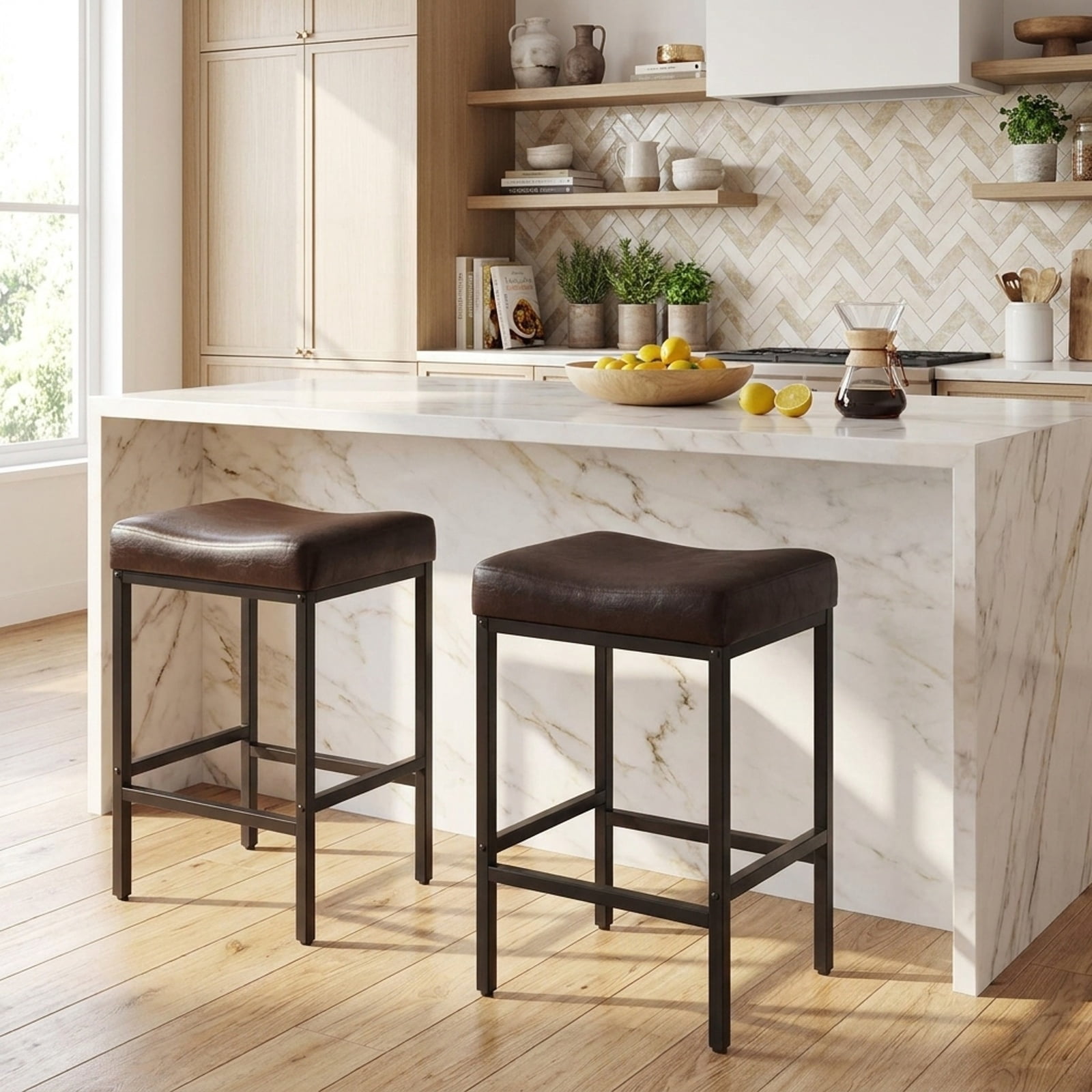 Furnibear Set of 2 25 Inch Counter Height Bar Chairs for Kitchen Island for Kitchen Island Counter Bar Pub Dining Home, Brown