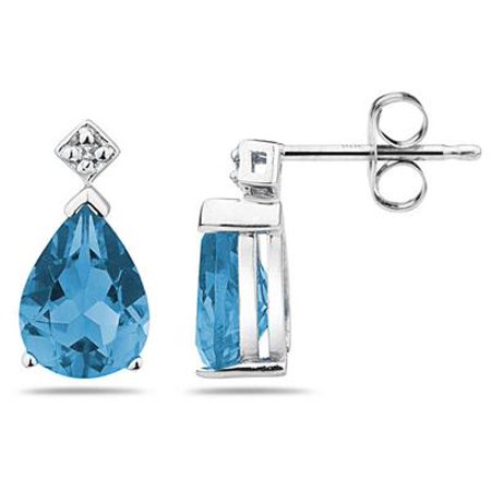 1 1/2 Carat Pear Shaped Blue Toapz & Diamond Earrings in 10k White Gold