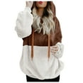 thumbnail image 3 of Winter Women's Color Block Fleece Lined Coat Mid Length Lightwight Solid Color Hooded Hoodie Pullover, 3 of 3