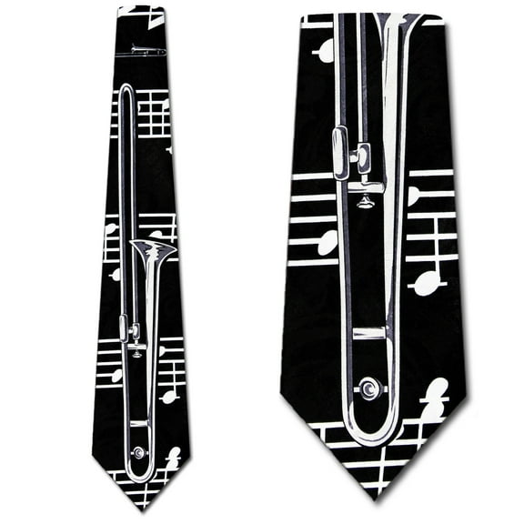 One Trombone and Music Staff Necktie Mens Tie by T