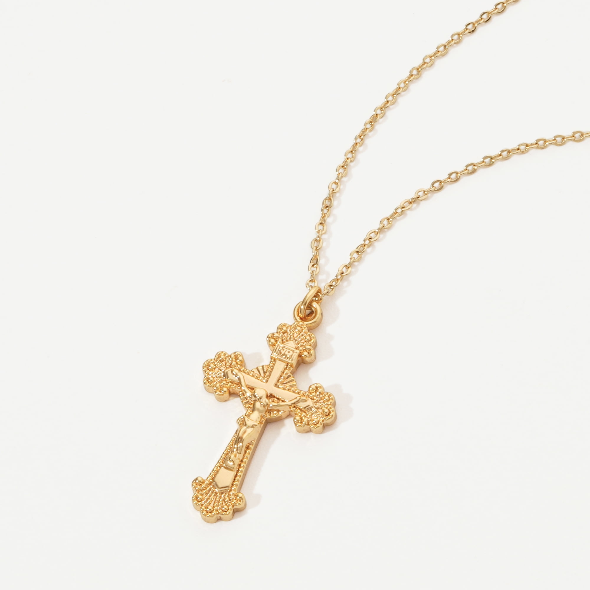 GDCOIN Crucifix Necklace Gold Faith Cross Pendant Vintage 14K Gold Plated Dainty Chain Minimalist Simple God Lords Prayer Religious Jewelry Gift