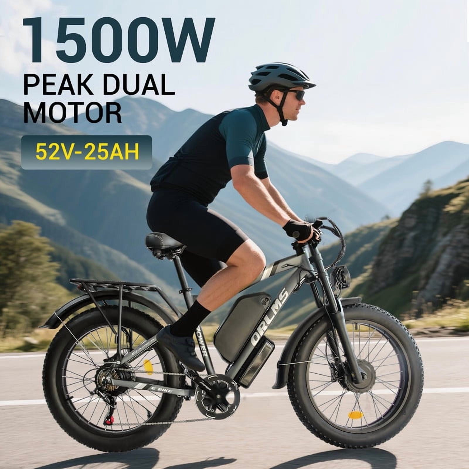 3000W（Peak)Motor 190NM Electric Bike SMLRO MX500 for Adults,with 52V25Ah Battery e bicycles,24" Fat Tire All-Terrain Electric Bicycle for Adult, Max 37MPH Ebike,7-Speed UL2849