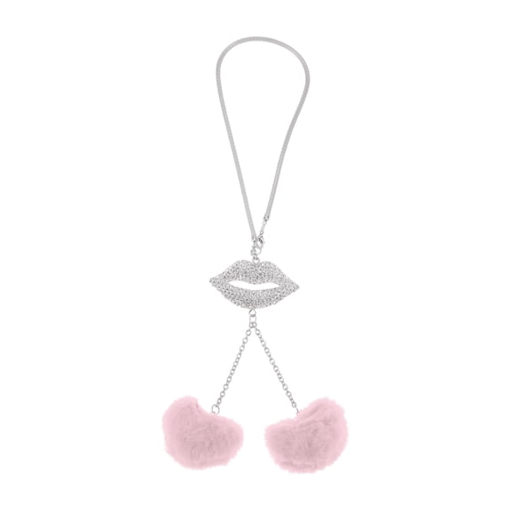 1 Pcs Metal Faux Rhinestone Faux Diamond Lips Heart-Shape Hair Ball Pendant Car Rear View Mirror Pendant Accessories Car Hanging Ornament Pink