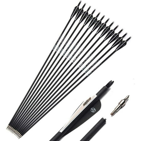 12Pc 32 Inch Carbon Arrows Spine 500 7.8mm Archery For Compound/Recurve Bow Hunt