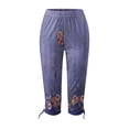 thumbnail image 4 of Mrat High Waisted Cropped Pants for Women Printed Workout Capris Drawstring Boho Yoga Pants Casual Shorts Cropped Tights Drawstring Side Capris Leggings Trousers Blue_OO L, 4 of 5