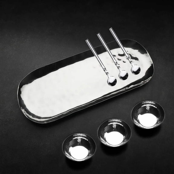 Inox  7-piece Full Polished Hammered Stainless Steel Condiment Set