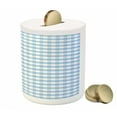 thumbnail image 3 of Checkered Piggy Bank, Little Squares and Stripes Pastel Color Gingham Repeating Rows Vintage Tile, Ceramic Coin Bank Money Box for Cash Saving, 3.6" X 3.2", Pale Blue White, by Ambesonne, 3 of 4