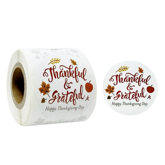 Wrapables 2 Inch Thankful and Grateful Thanksgiving Autumn Thank You Sticker Roll, Sealing Labels for Cards, Bags, Gift Boxes, Party Favors (250pcs)
