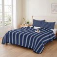 thumbnail image 2 of Twin XL Quilt Set 68''x98'', Navy Blue Striped Lightweight Summer Bedspread Coverlet Set with 2 Pillow Shams, Navy Blue White Farmhouse Stripes Breathable All Season Quilt Bedding for Dorm/Guest Room, 2 of 9