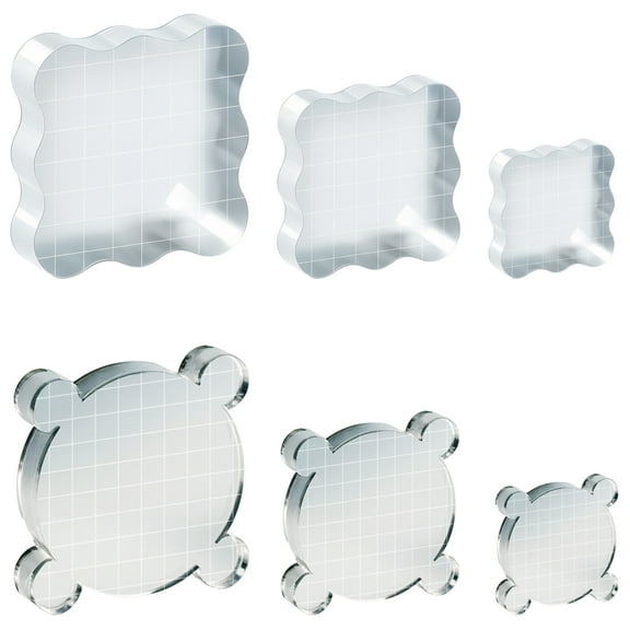 6 Pcs Acrylic Stamp Blocks for Crafting, Transparent Stamping Blocks for Rubber & Clear Stamps, Grid Markings for Accurate Alignment, 3 Sizes, Ideal for DIY Card Making, Scrapbooking, and Journaling
