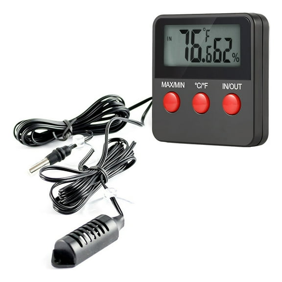 Digital Thermometer Hygrometer Humidity Meter Temperature Display without Battery for Reptile Pets Eggs Hatching Use (Black)