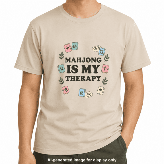 Mahjong Is My Therapy Graphic T-Shirt, Unisex Short Sleeve Tee, Sand, Size S