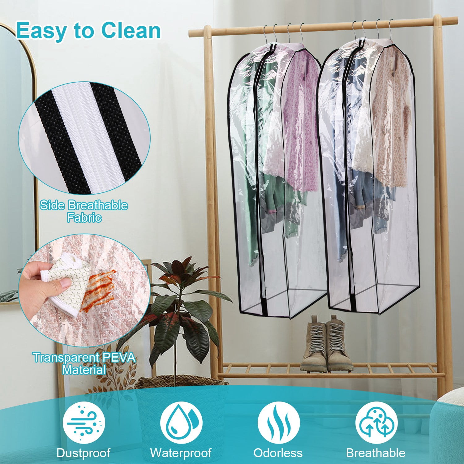 Clear Garment Bags for Hanging Clothes 5 Pack 60" Suit Bags for Closet Storage Plastic Dustproof Suit Cover Bags Clothes Protectors Bag with Zipper for Coats Jackets Shirts L Size