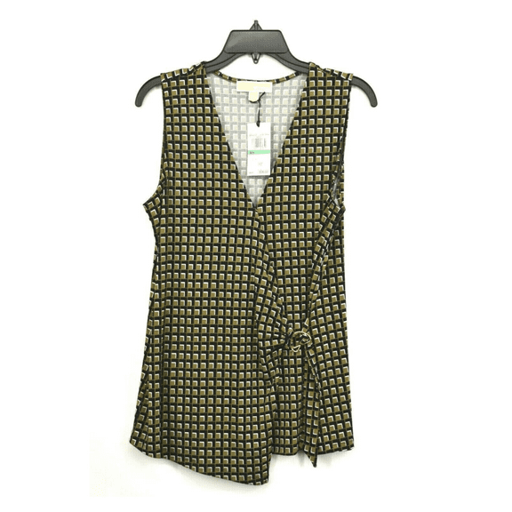 Michael Kors Womens New Faux Wrap Sleeveless Blouse Slip On Surplice Neckline, S