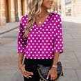 thumbnail image 3 of JoveMarine Women's V-Neck 3/4 Sleeve Satin Blouse with Polka Dot Print Loose Fit Lightweight Top for Spring/Summer Daily Wear Hot Pink XL, 3 of 6