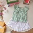 thumbnail image 5 of NIEWTR Toddler Baby Girl Summer Clothes Outfit Funny Letter T Shirt Top Short Set Infant Girl Clothes 6 12 18 months 2T 3T 2Pcs Summer Beach Outfits 3-4 Years,Green, 5 of 9