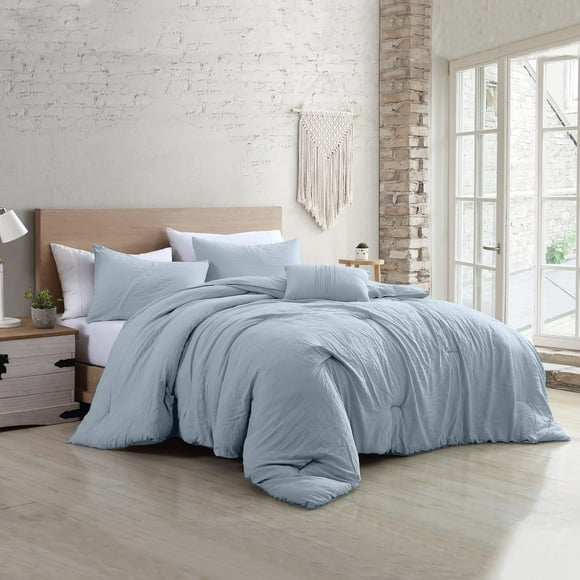 Modern Threads - Comforter Set - Down Alternative Brushed Microfiber - Elegant All Season Bedspread Set - Includes Comforter, Shams, & Decorative Pillow - Luxurious Bedding - Light Blue Queen