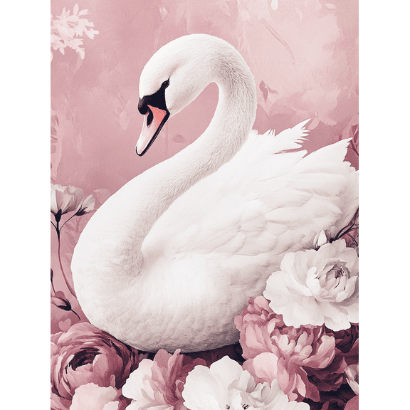 Elegant Swan and Blush Peonies Canvas Art Print， Perfect for Living Room， Bedroom， Bathroom， Dining Room， and Office Decoration.