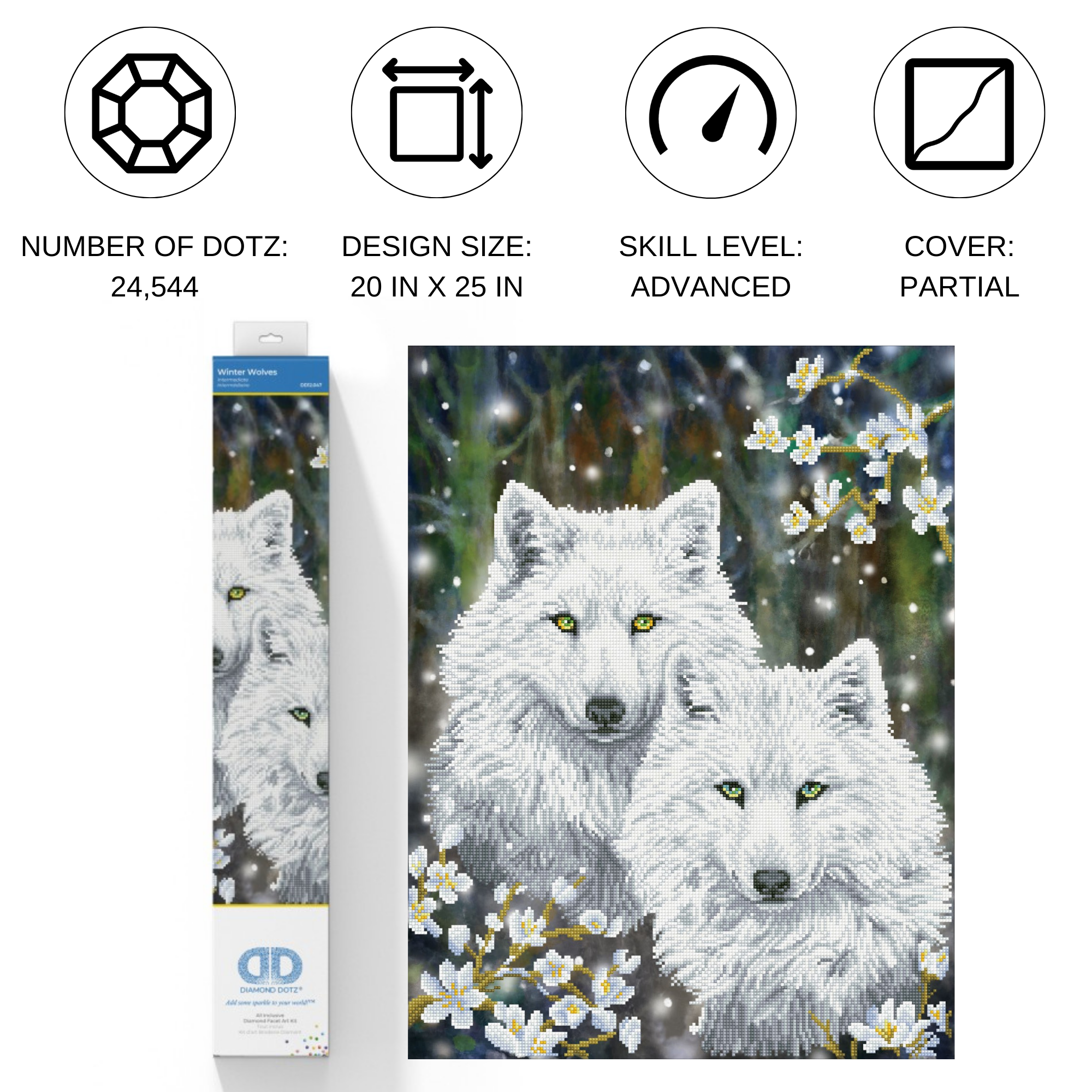 Kit Diamond Dotz Wolf Spirit Chief - Peinture Diamant - Tissu Imprimé - Cadre Inclus - Loisir Créatif