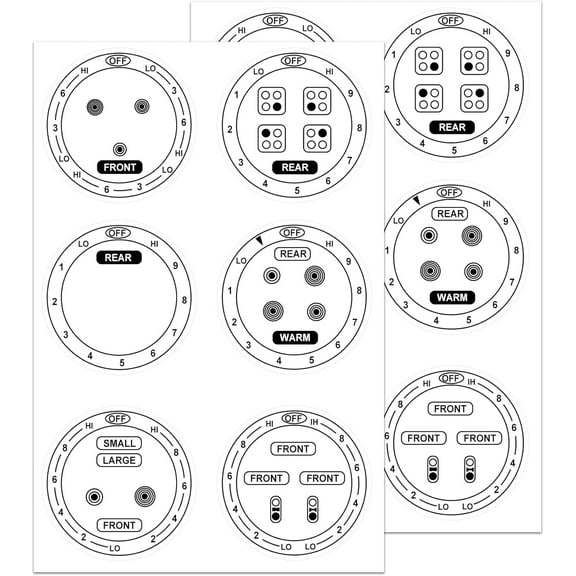 12 Pcs Stove Dials Stickers for Burner Cook Top Hob Cooker Top Oven Replacement Adhesive knob Symbols Electric Range Knob Kit Decals for Identify The Burners