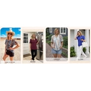 Fantaslook V Neck Henley Blouses for Women Dressy Casual Tops Summer Short Sleeve Shirts Fashion Clothes