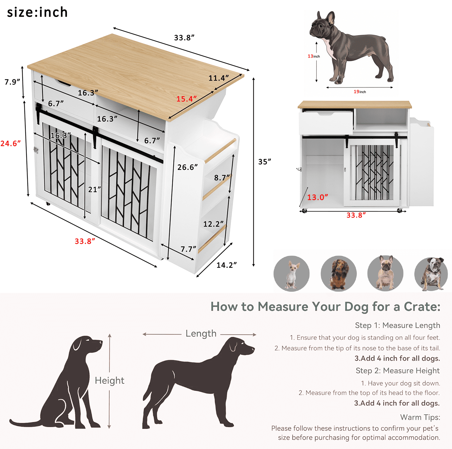 Euroco Furniture Style 2 in 1 PET FRIENDLY Dog Crate Kitchen Island End Table Pet Friendly Furniture