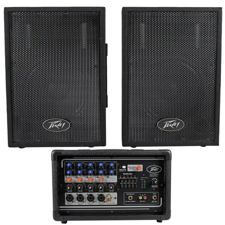 Peavey PV5300 200 Watt 5 ch. Powered Mixer w/ 5-Band EQ+2) Peavey PVi10 Speakers