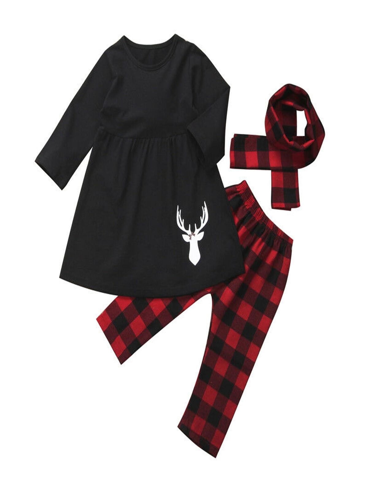 Unique Baby Girls 3 Piece Christmas Reindeer Bow Outfit with Scarf