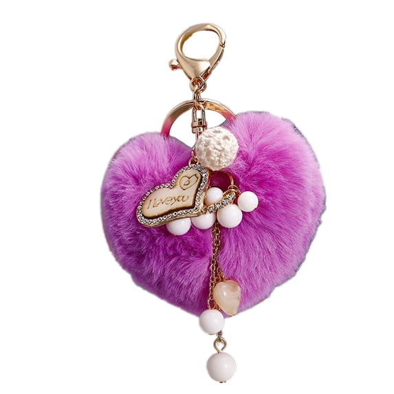 Naierhg Plush Heart Shape Pendant Keychain Car Key Ring Holder Bag Pouch Hanging Decor