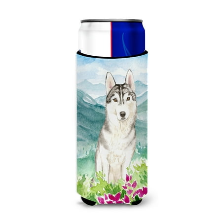 Mountian Flowers Siberian Husky Michelob Ultra Hugger for slim cans