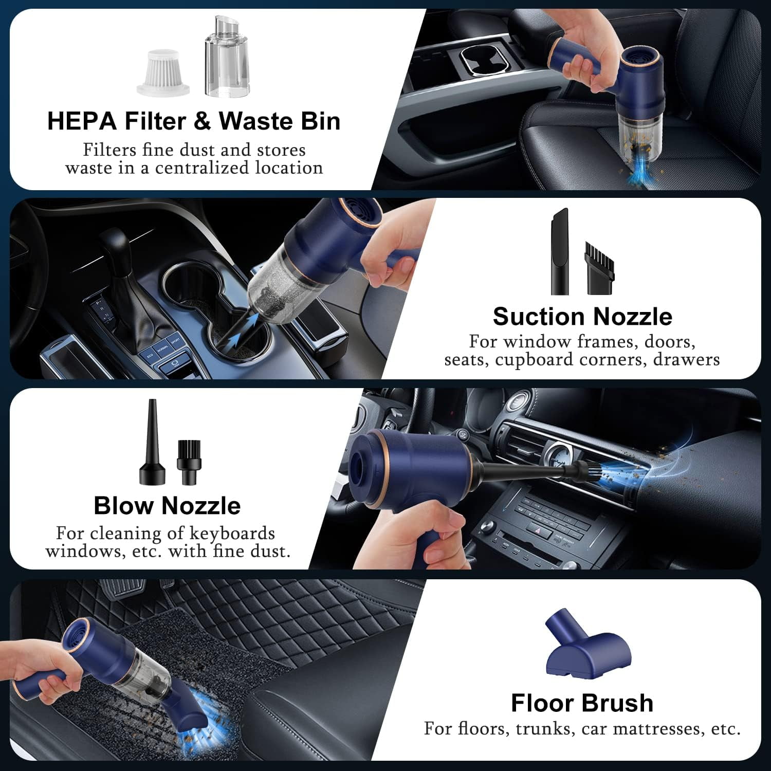120W 8000Pa Strong Suction Handheld Vacuum Cleaner, Mini Cordless Handheld Vacuum, Rechargeable Portable Handheld Vacuum for Car, Home and Office Cleaning