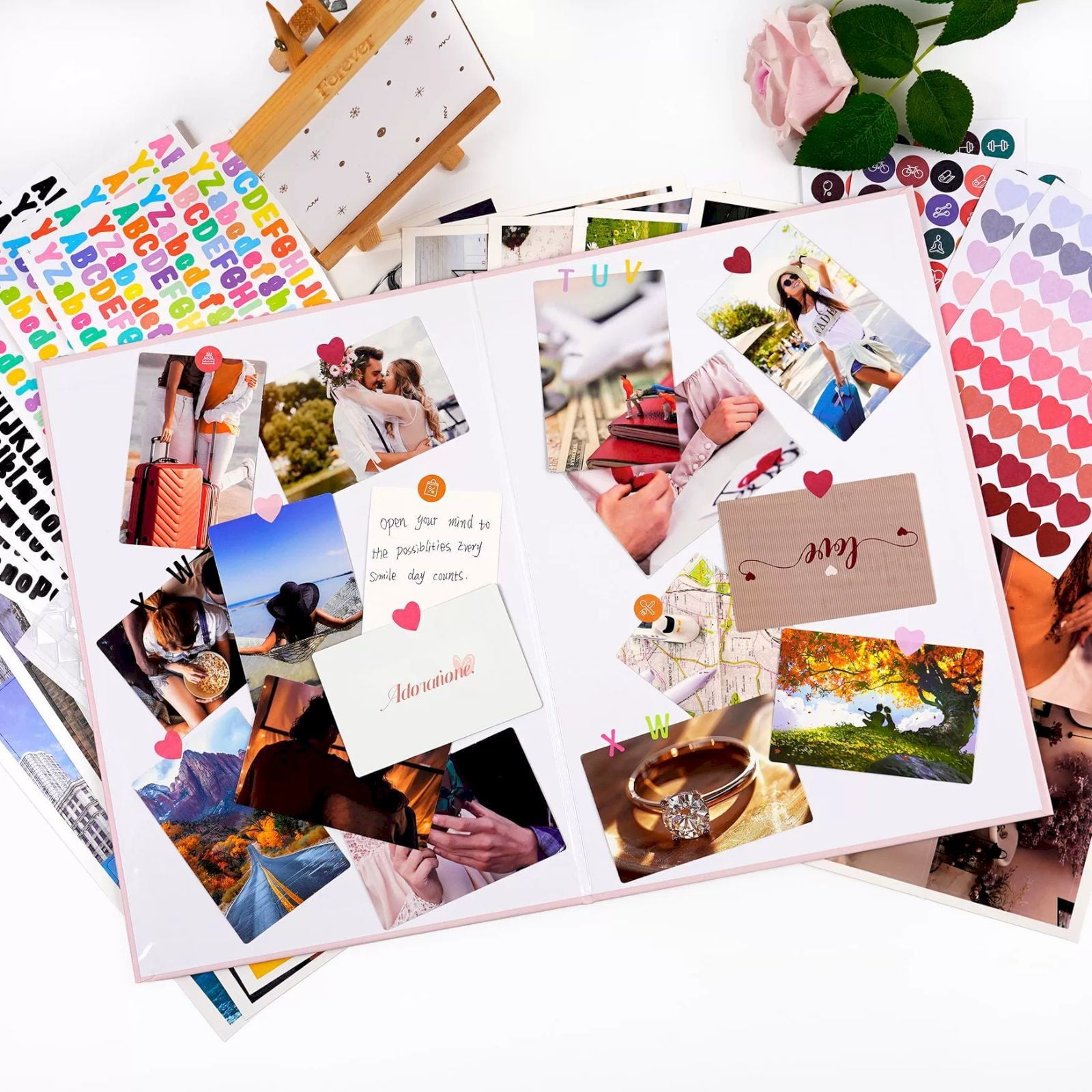 MOQIN Vision Board Book– Adult Mood Board & Scrapbook Supplies Kit -Over 500 Beautiful Pictures & Motivating Words –Includes Planner Activities & Foldable Board -Book Set & Clip Art for Women