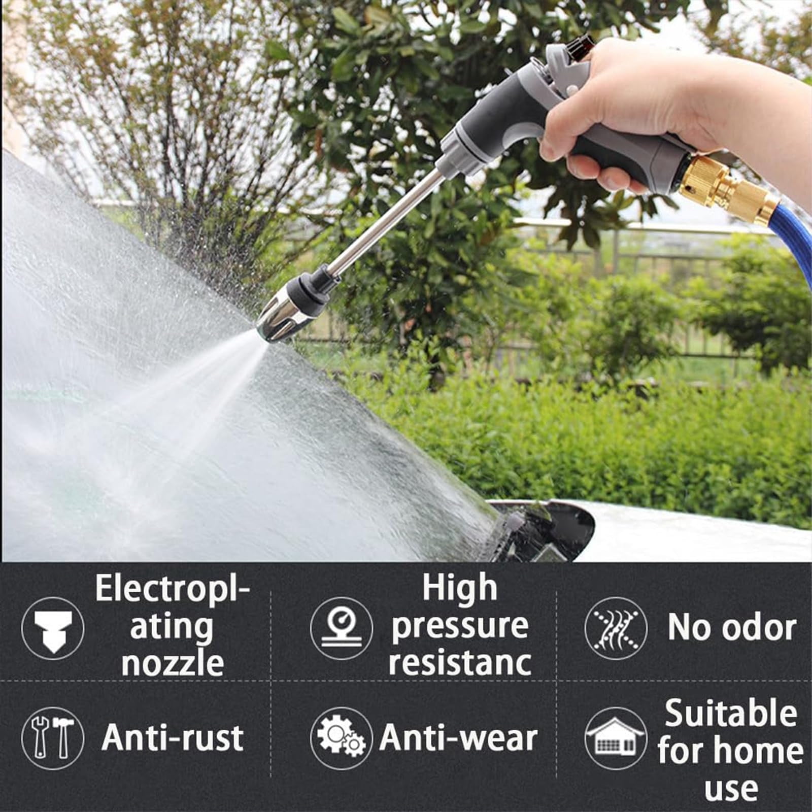 Upgraded High Pressure Car Wash Spray Gun Kit, Stainless Steel Nozzle with Foam Cannon & Connectors, Multi-Function Cleaner for Cars Patio Fence