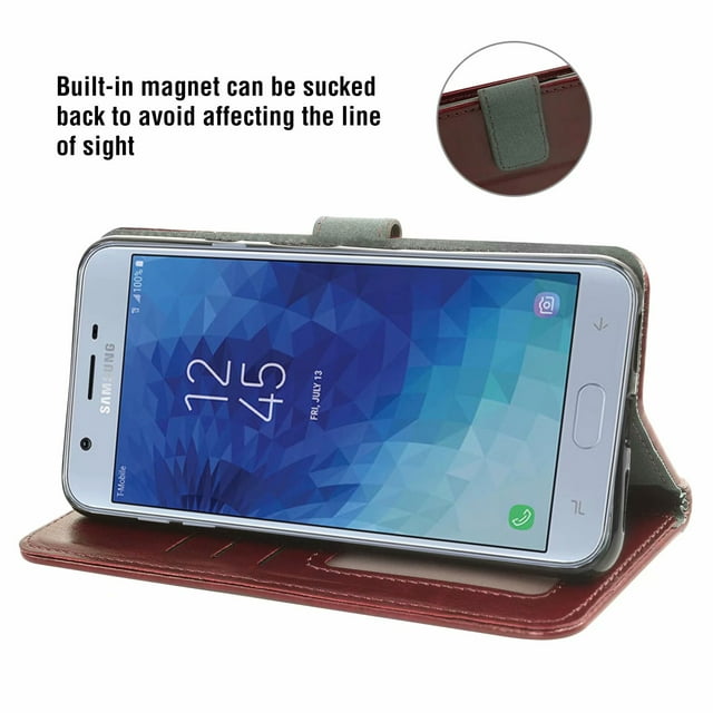 Mobile Phone Cover for Samsung J7-2018, Cover Premium Pu Leather Tpu Flip Cover Magnetic Closure Card Compartment Stand Function Wallet with Lanyard Protective Cover
