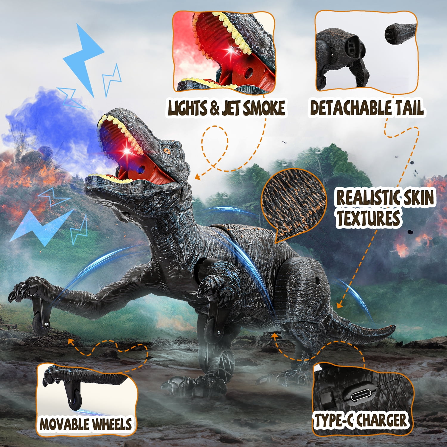 Freecat Dinosaur Toys for Toddler Boys 3 4 5 6 7 8 Years, Remote Control Walking & Roaring Simulation T-Rex Dinosaur Christmas Birthday Gift for Boys 3-8 Years Old.