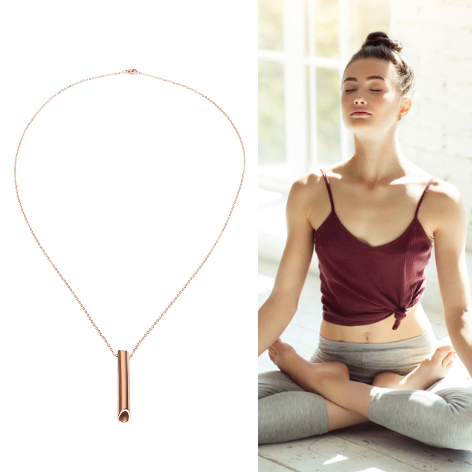 Collier Aide à La Respiration Avec Sifflet - Chaîne Acier Inoxydable, Cotons Remplaçables - Pour Gestion Du Stress - 3