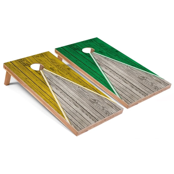 Skip's Garage | Yellow and Kelly Pyramid Cornhole Boards | Includes (2) Boards, (8) Bags & Optional Accessories