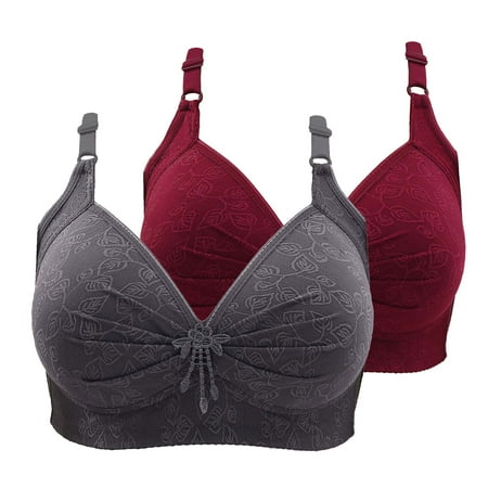 Gnurob Women Plus Size Lace Bra Push Up Wirefree Bralette Hide Back Fat Underwear 2 PC Adjustable Straps Bralettes Comfort Padded T Shirt Bras Clearance Saving Wine X-Large