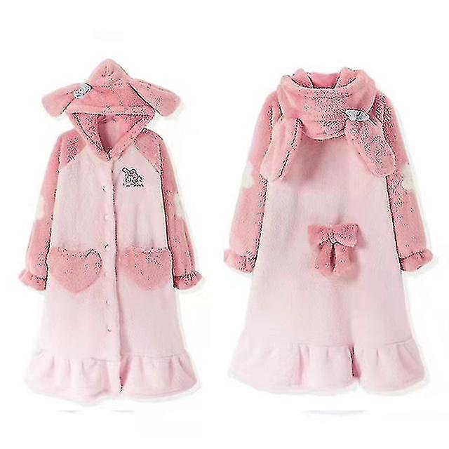 Regalo de mujer de franela larga con capucha de coral cálido y difuso engrosado-c