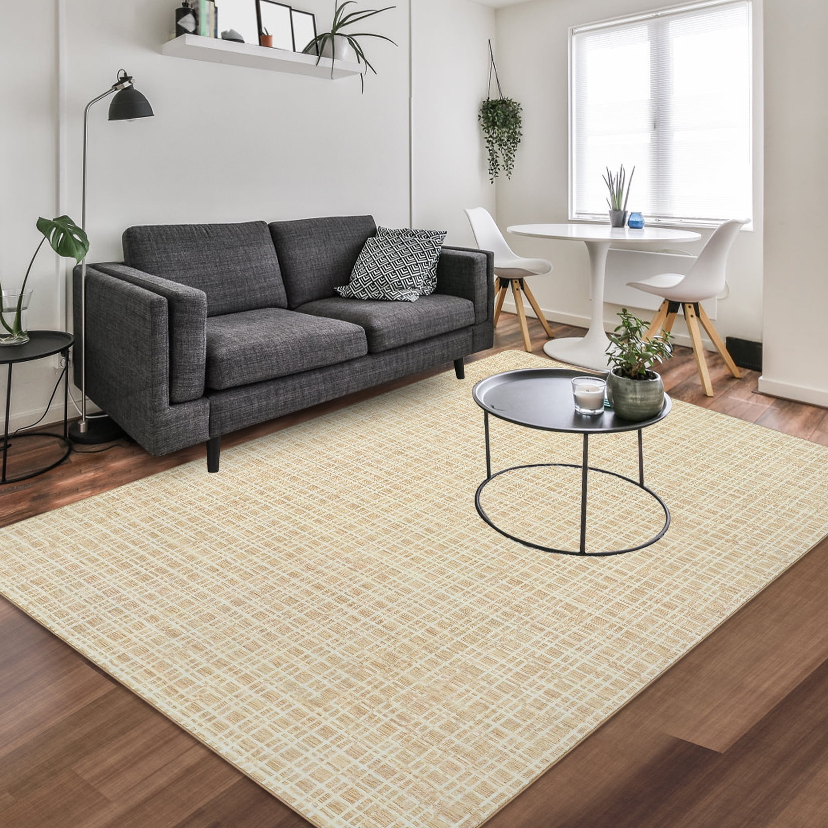 Hasoo Modern Indoor Neutral Carpet Geometric Plaid Area Rug for Living Room Yellow 8 x 10