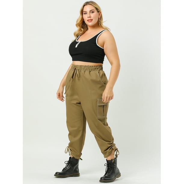 Pantalones Cargo Con Bolsillos CintuElastiCon Cordon TalGrande PaMujer Caqui 3XL Agnes Orinda Pantalones Walmart en linea