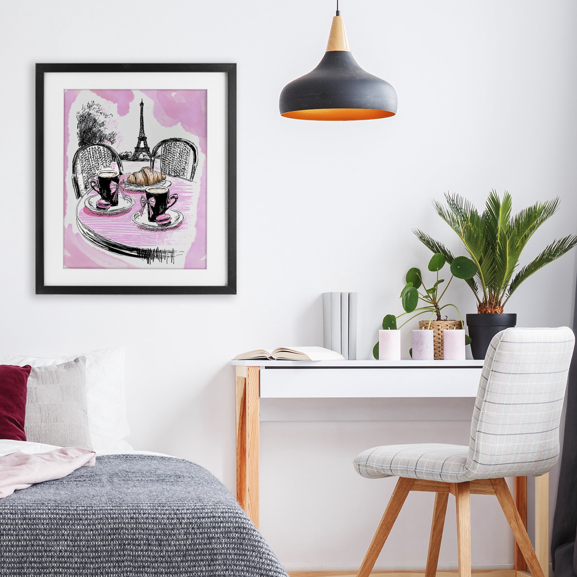 Stupell Industries Pink Parisian Cafe Breakfast Black Framed Print Under Glass, design by Jess Stempel