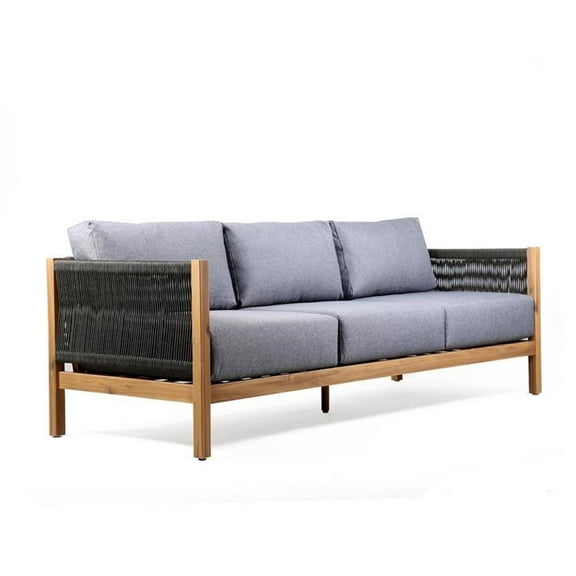Afuera Living Modern Polyester Fabric/Wood/Rope Outdoor Sofa in Dark Gray