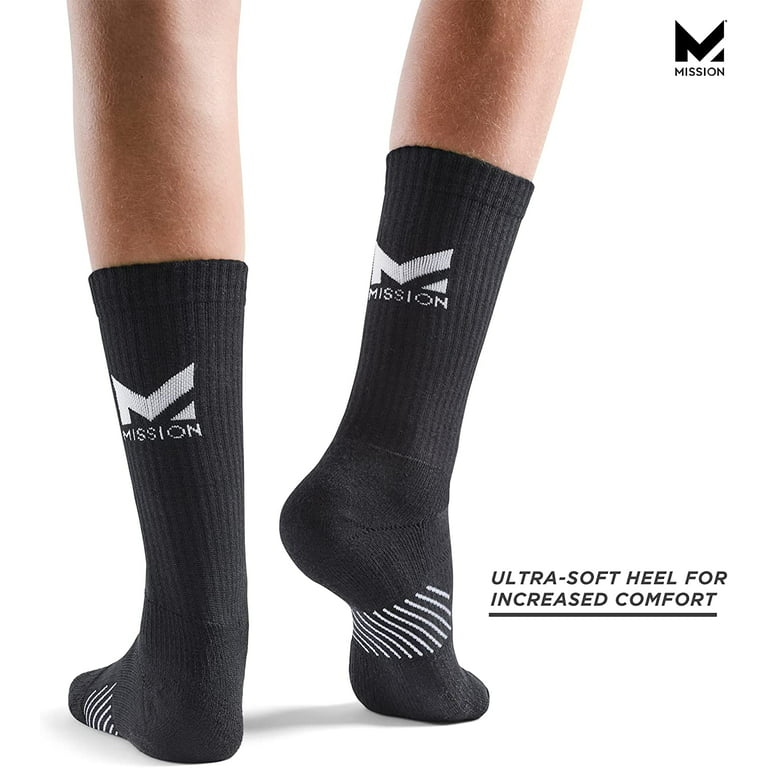 MISSION Performance Crew Socks Ventilated Heat Release, Unixex, 2 Pair,  Black 