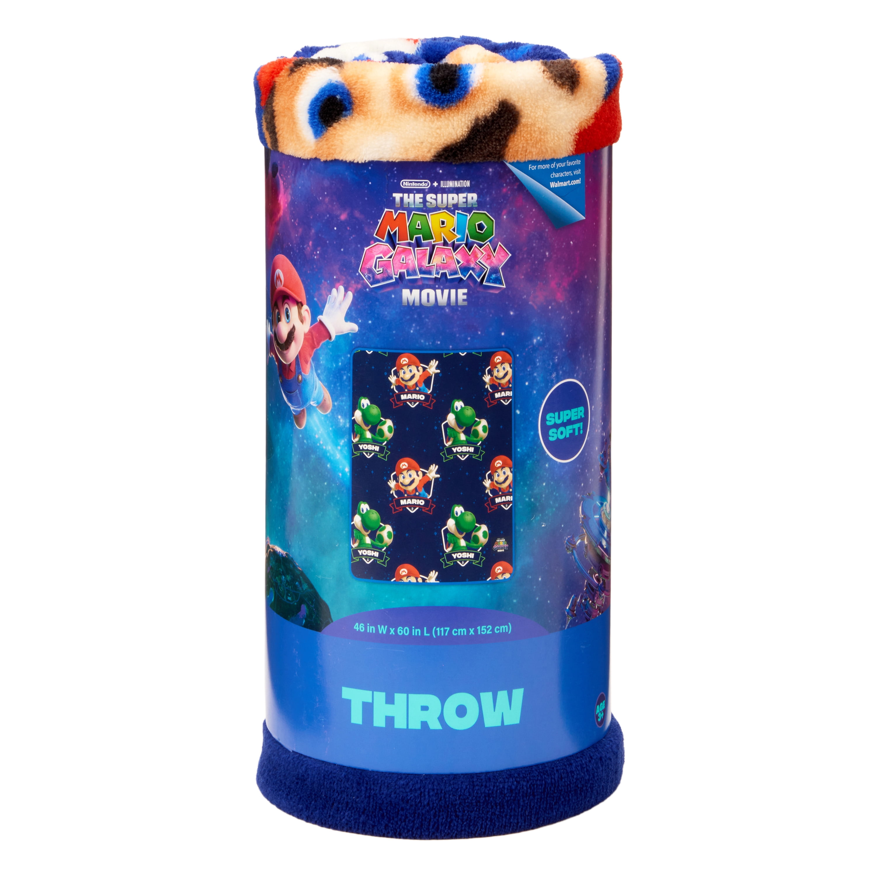 Super Mario Galaxy Movie Kids Blue Print Fleece Throw Blanket, 46 x 60
